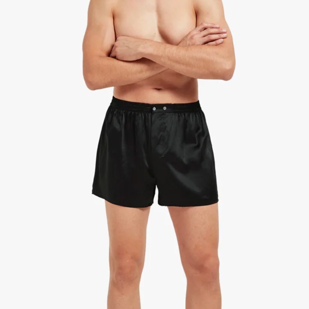Mommesilk Luxury Fitted Draping Silk Boxer in Black | XXL NWT